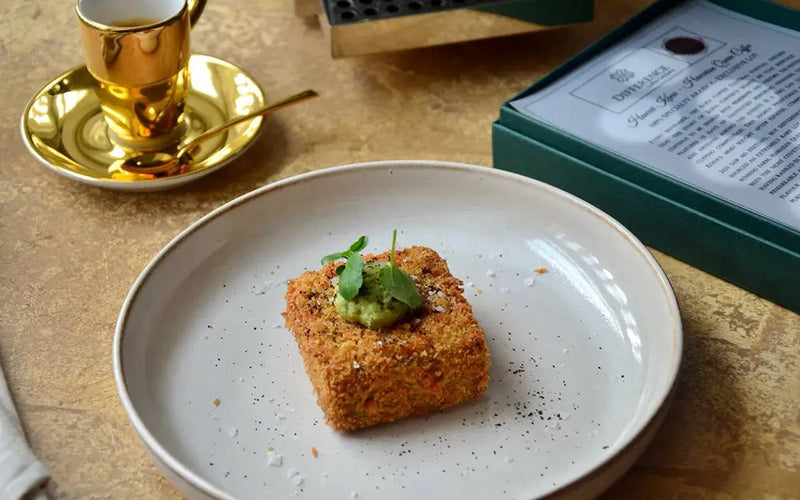 Coffee Braised Beef Cheeks Croquettes With Avocado and Watercress
